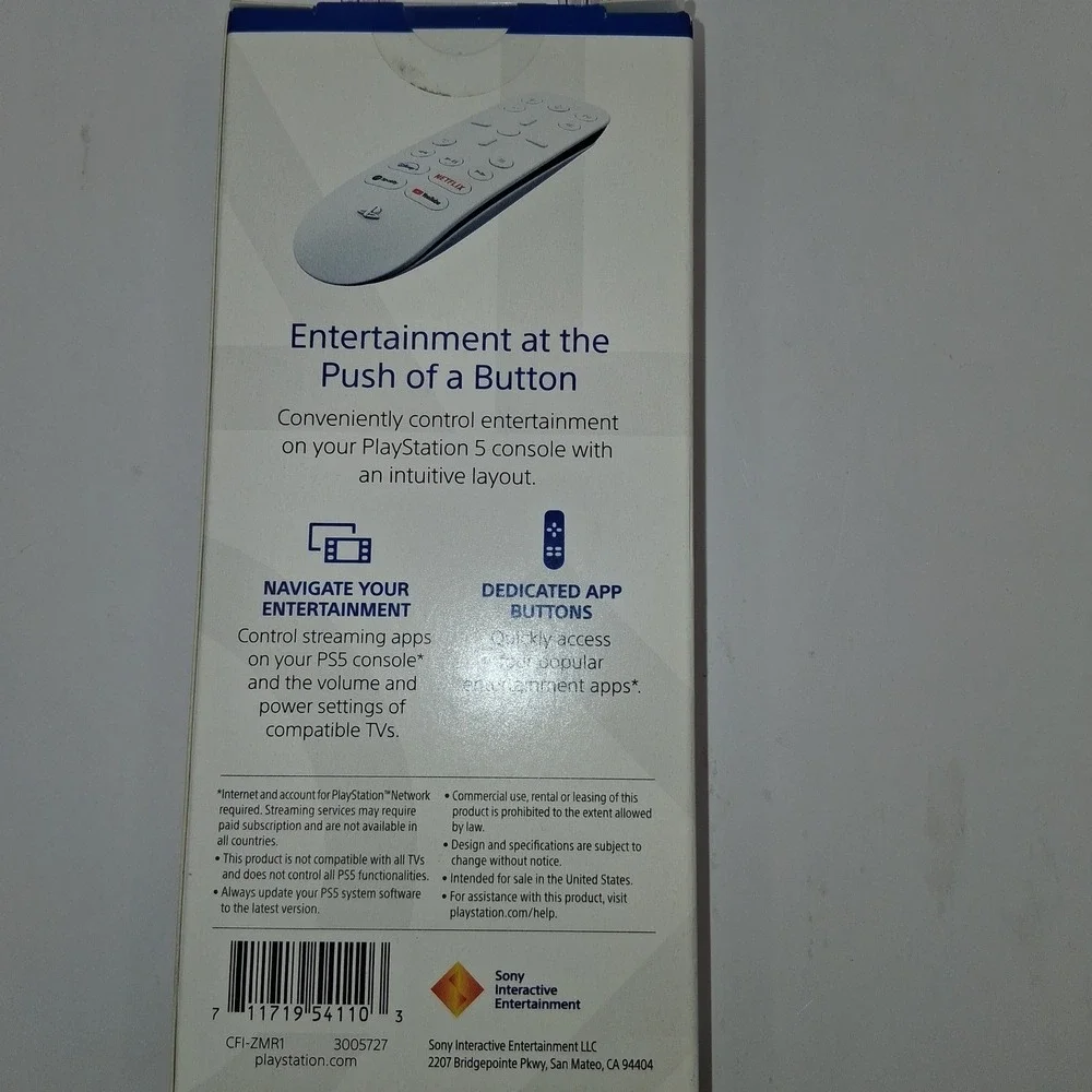 Sony PlayStation 5 Media Remote PS5 White Entertainment Controller CFI-ZMR1 NEW